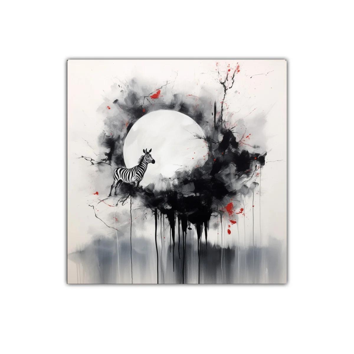 Zebra en círculo oscuro con toques de color rojo — imagen principal