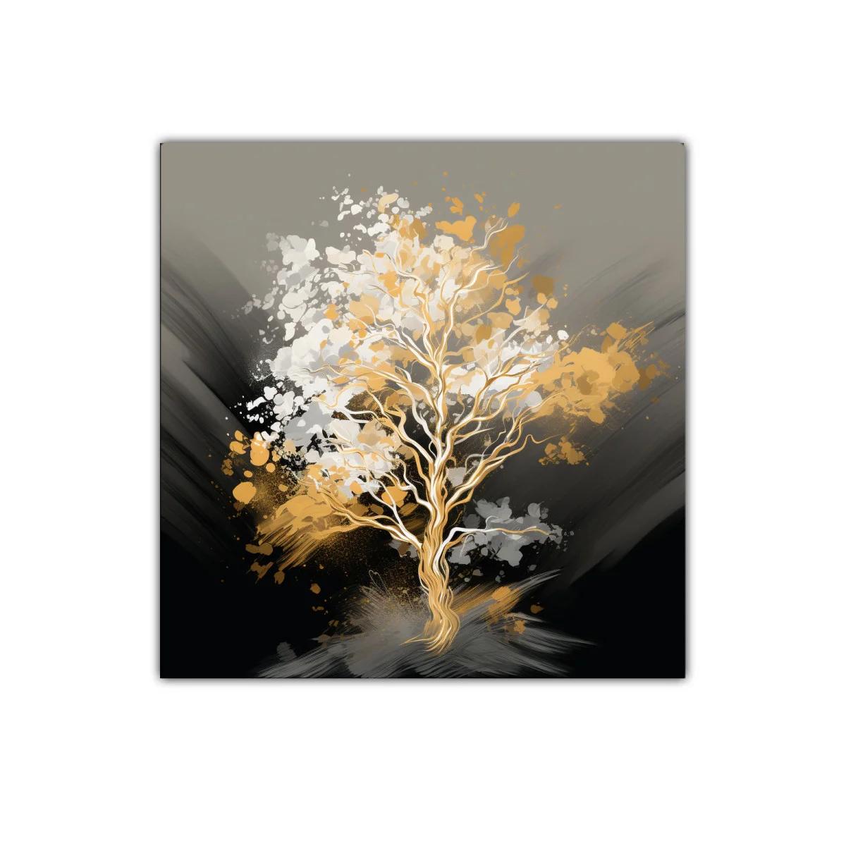 Árbol dorado con pinceladas abstractas en tonos neutros — imagen principal