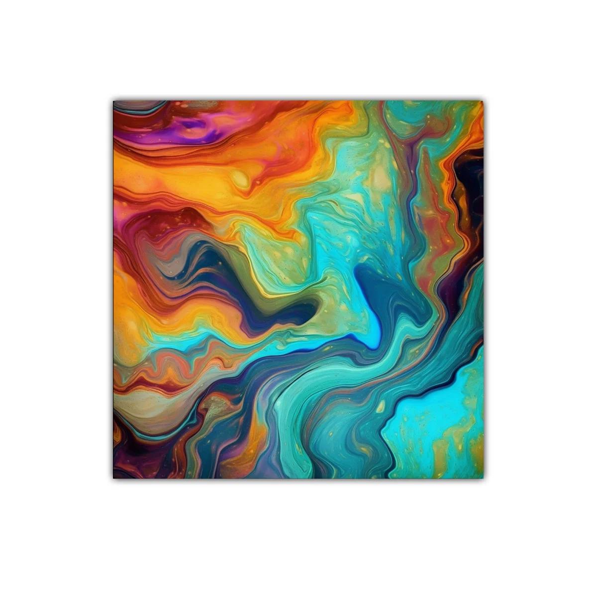 Composición abstracta con vibrantes tonos turquesa y cálidos anaranjados