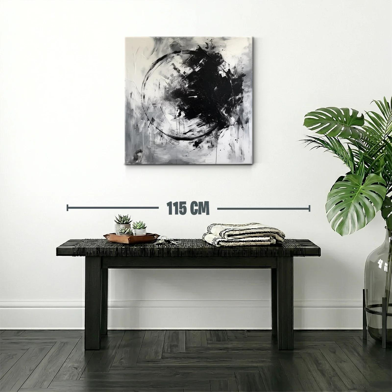 Cuadro abstracto en blanco y negro con círculo dinámico — miniatura 2