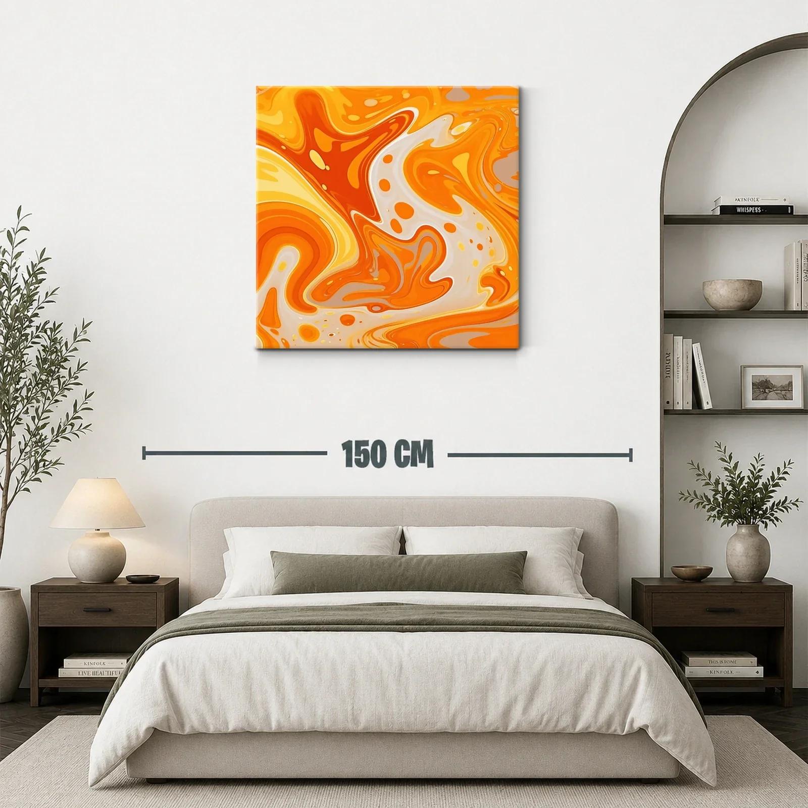 Cuadro abstracto con vibrantes formas en tonos naranjas y amarillos — miniatura 3