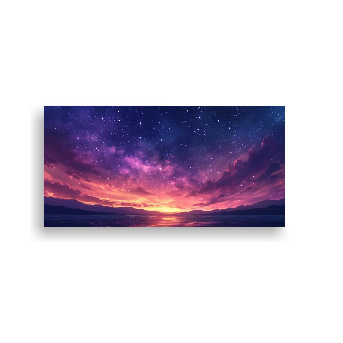 Cuadro atardecer sobre el mar con cielo estrellado