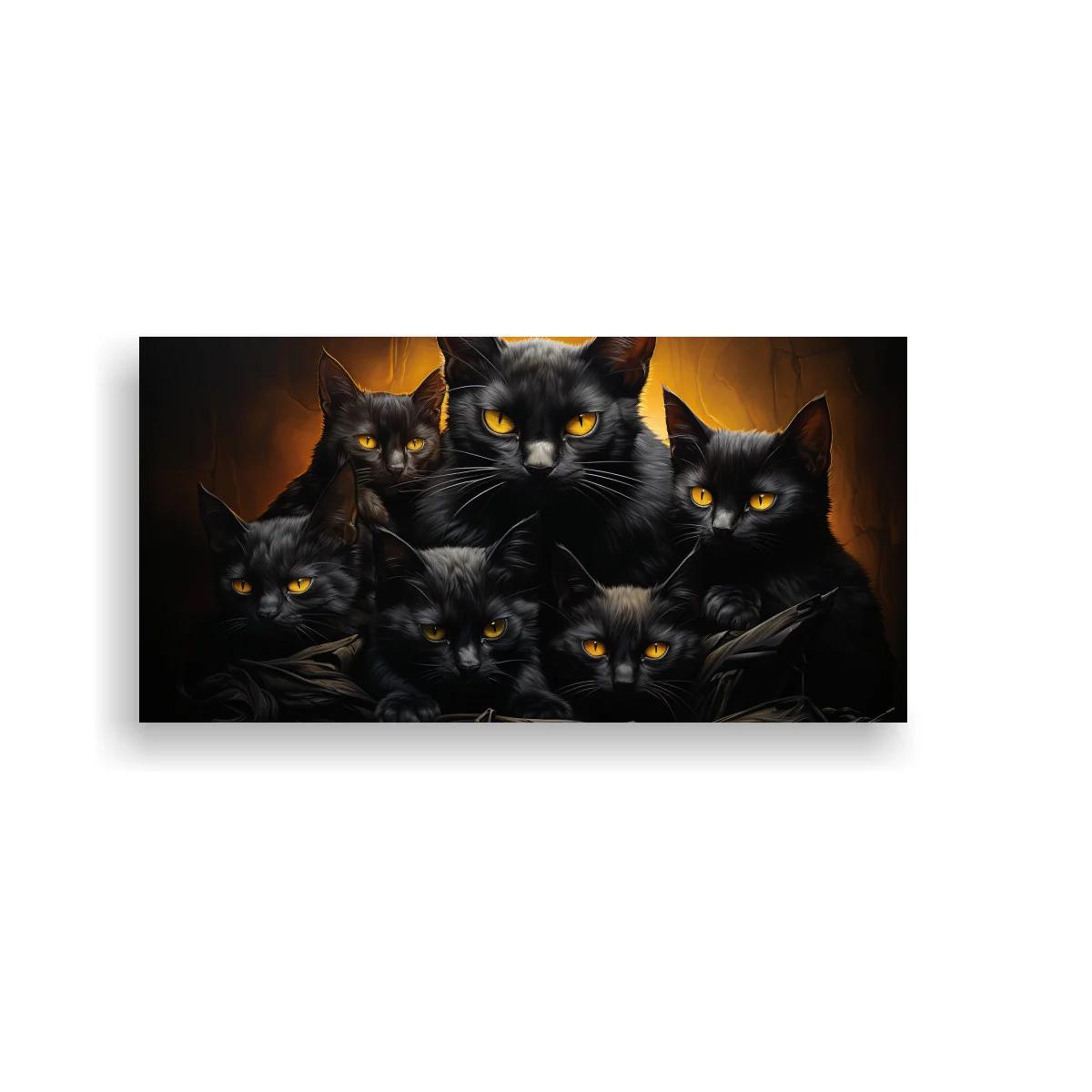 Cuadro grupo de gatos negros con ojos dorados