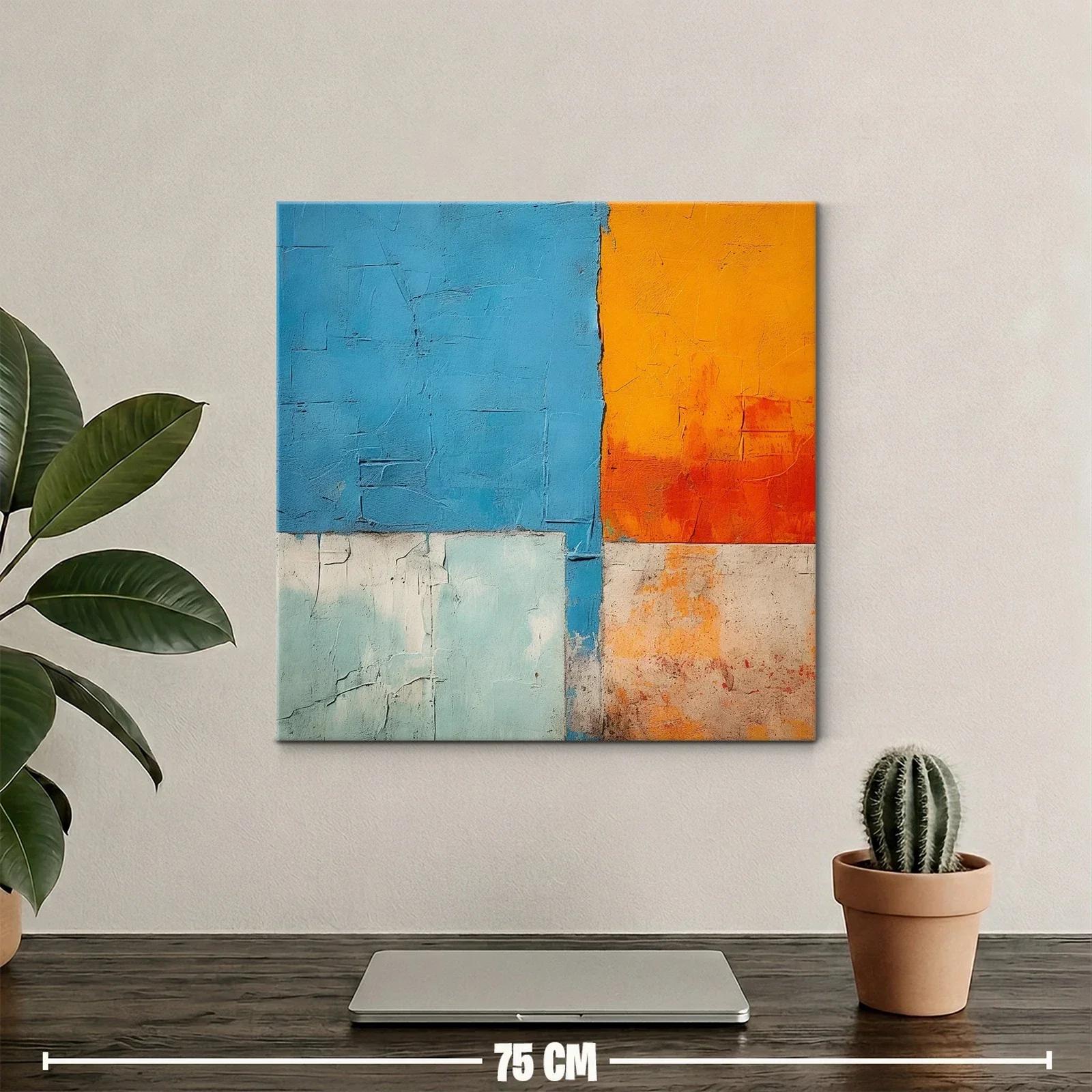 Cuadro abstracto con bloques vibrantes en azul y naranja — miniatura 2