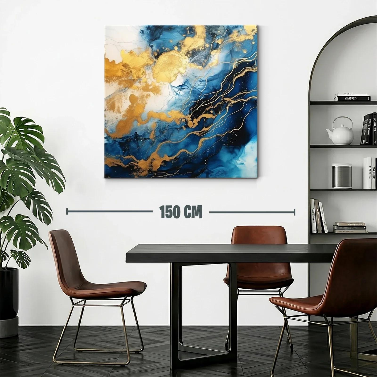 Cuadro abstracto con vibrantes tonos azules y dorados — miniatura 2