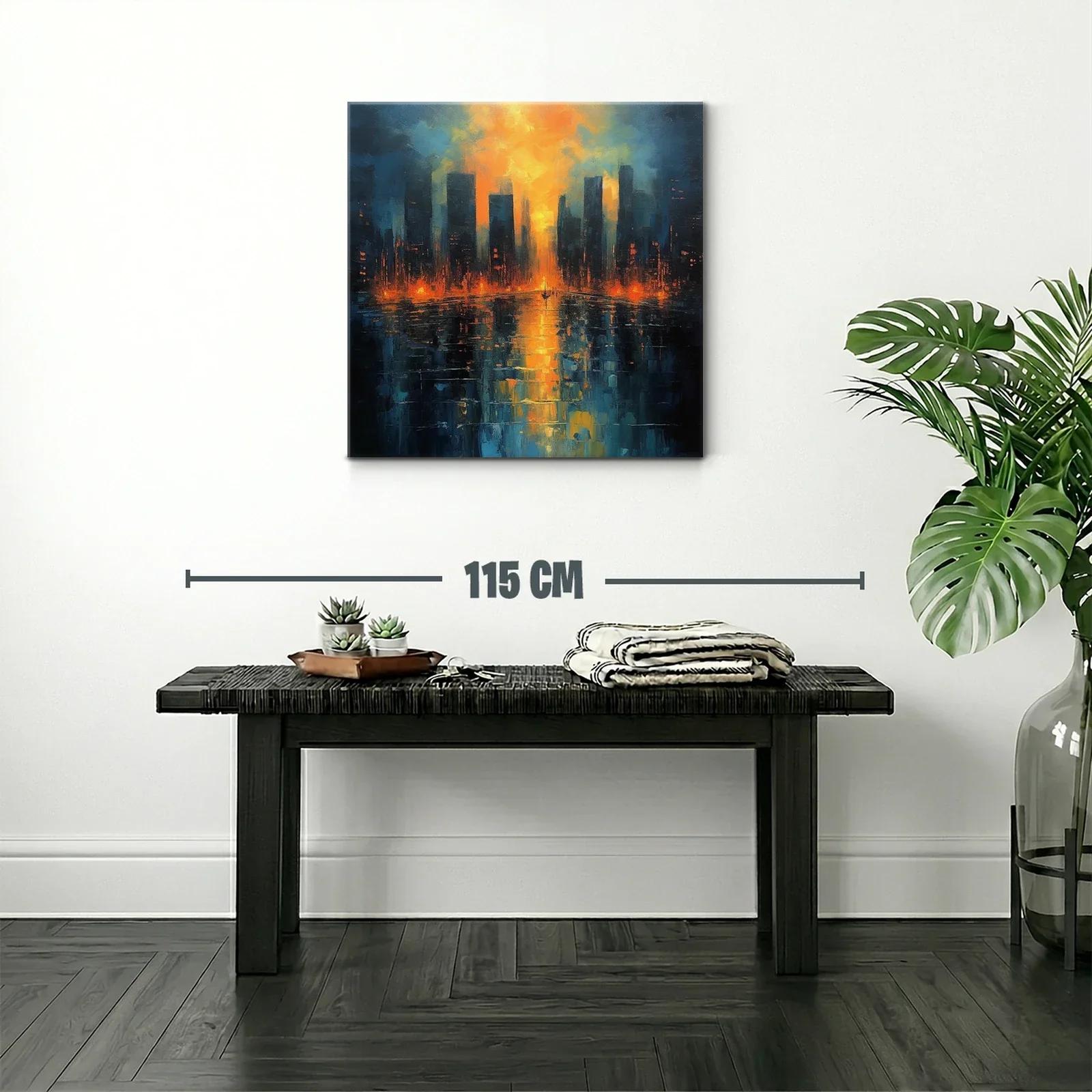 Atardecer vibrante sobre ciudad reflejada en agua — miniatura 2