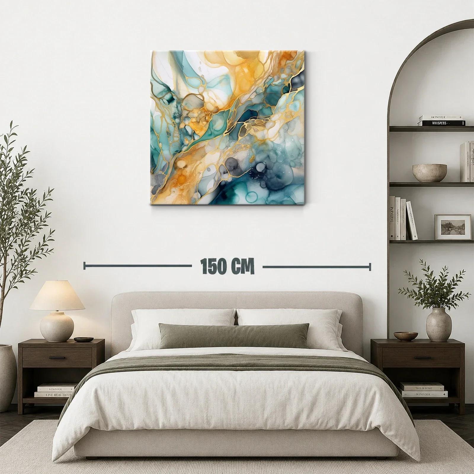 Cuadro abstracto con tonos dorados y azules intensos — miniatura 3