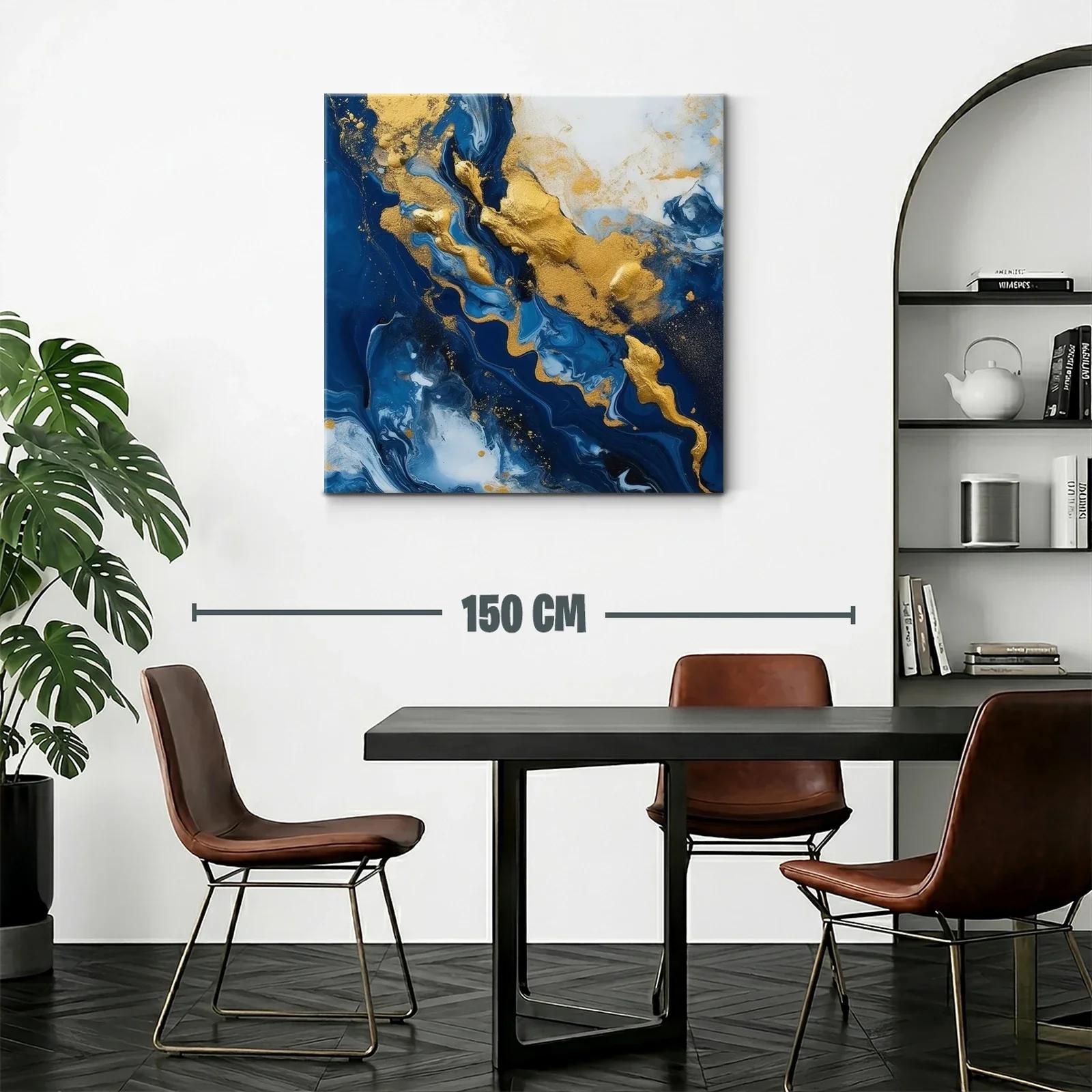 Arte abstracto en azul y dorado para ambientes elegantes — miniatura 2