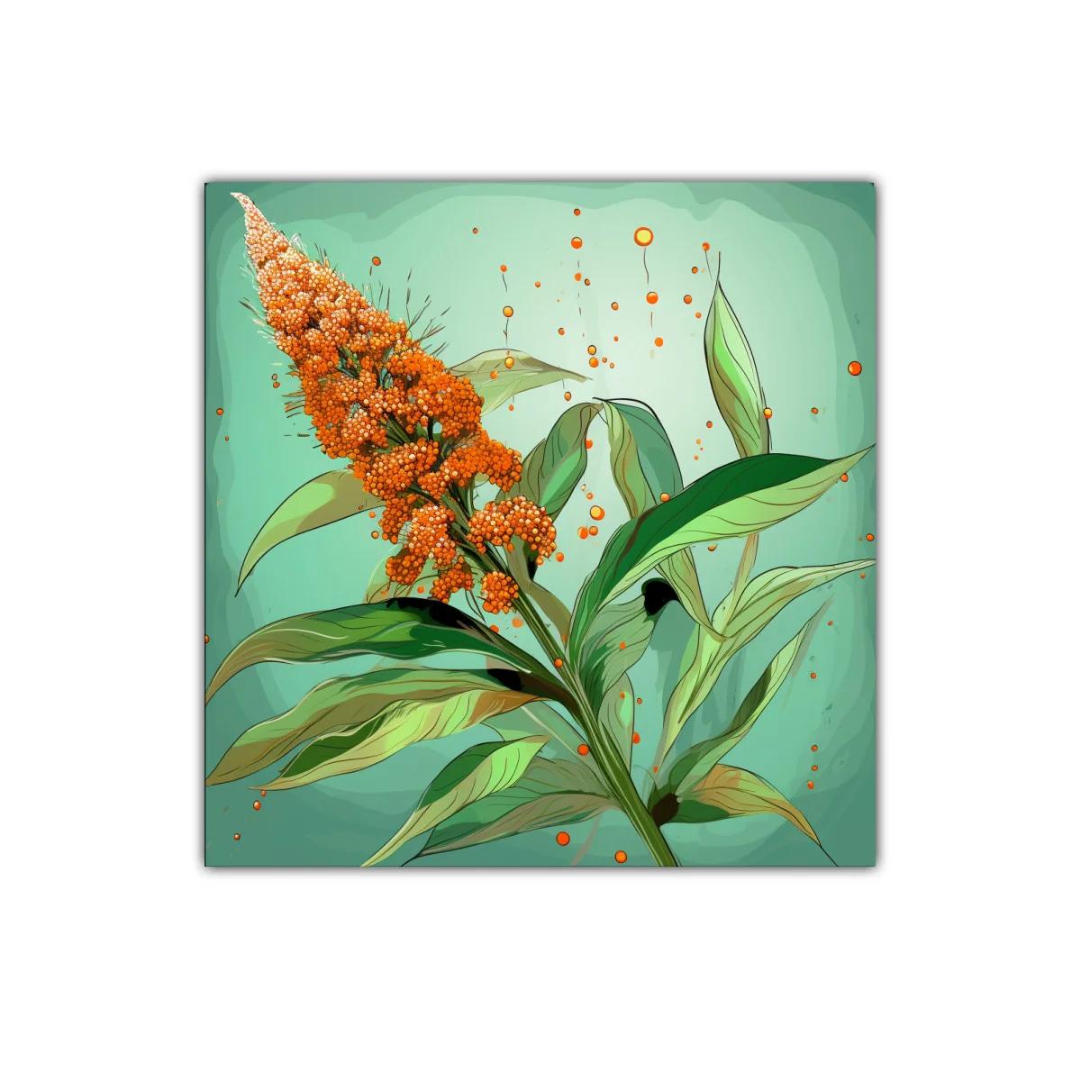 Cuadro decorativo con flor naranja vibrante y hojas verdes — imagen principal