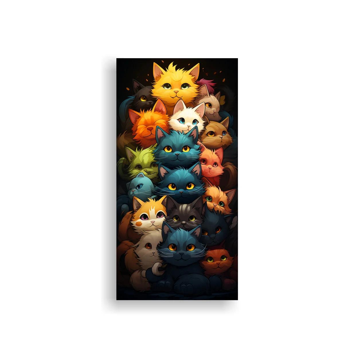 Cuadro grupo de gatos de colores con ojos brillantes