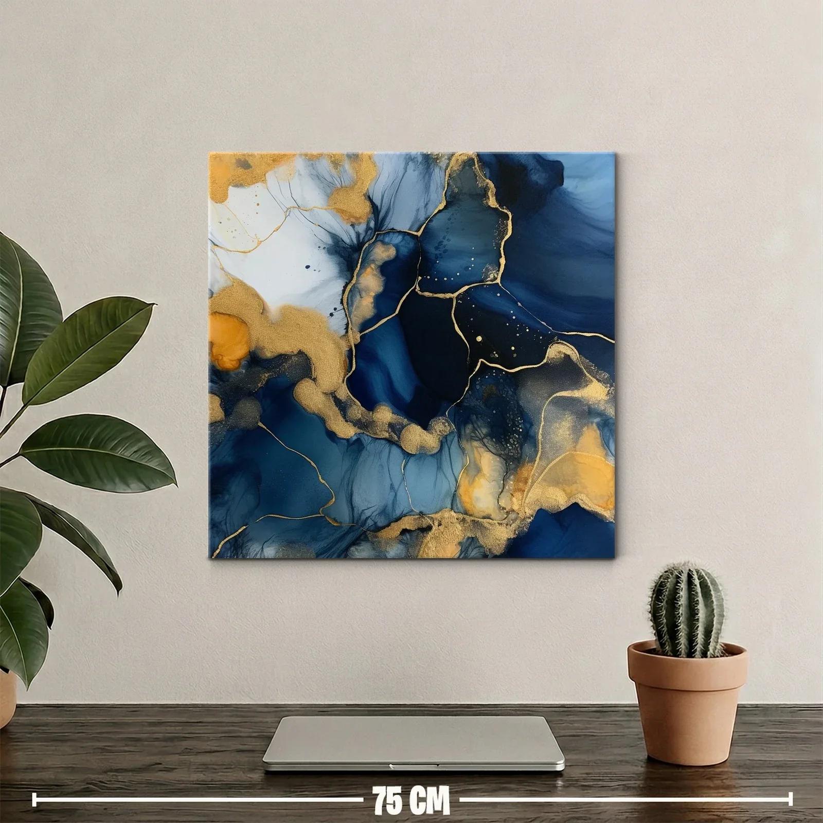 Arte abstracto en azul y dorado con textura fluida y elegante — miniatura 2