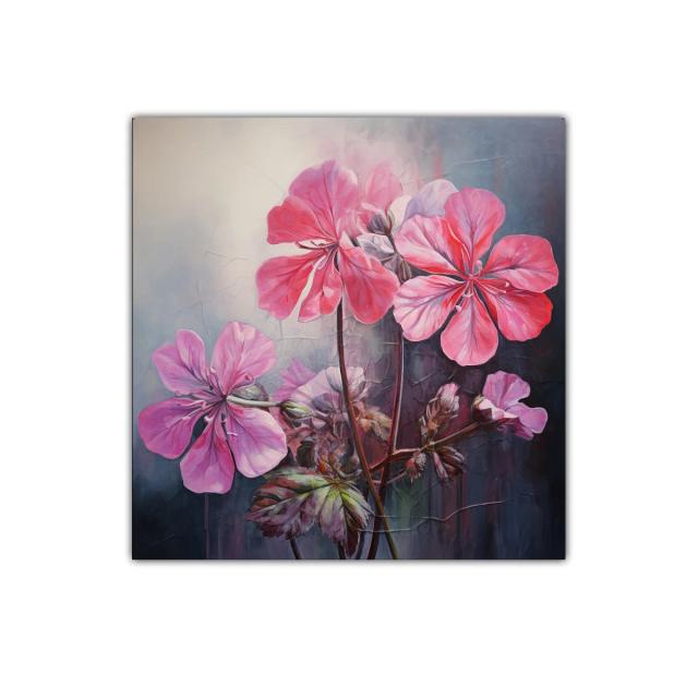 Cuadro decorativo con flores rosas vibrantes y fondo oscuro