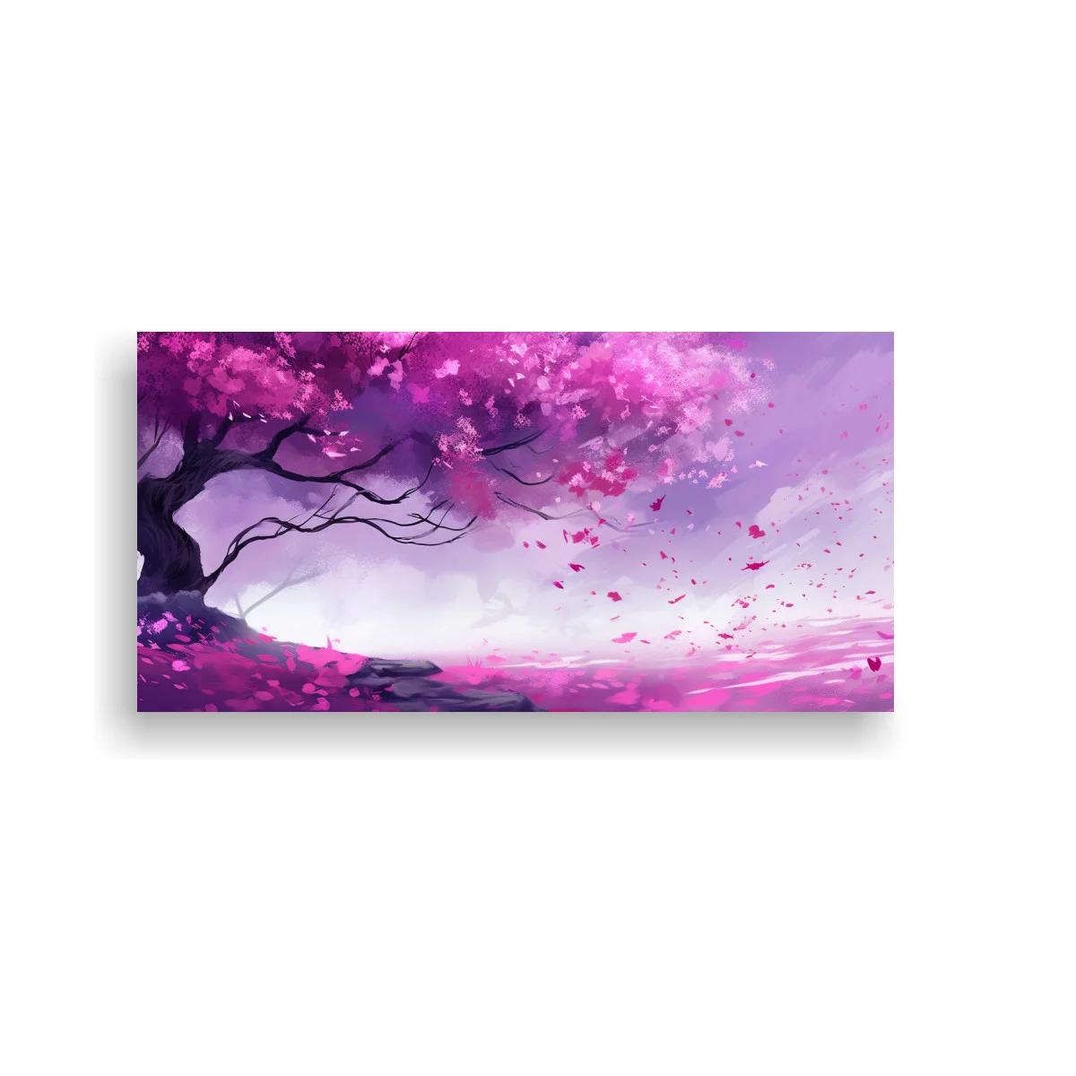 Cuadro cerezo en flor con horizonte neblinoso — imagen principal