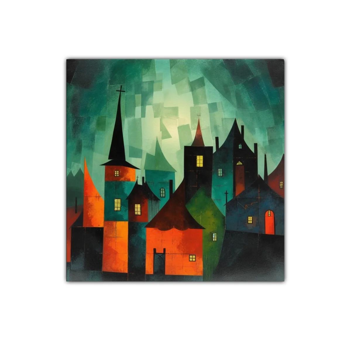 Pueblo mágico con luces cálidas y cielo en tonos verdosos — imagen principal