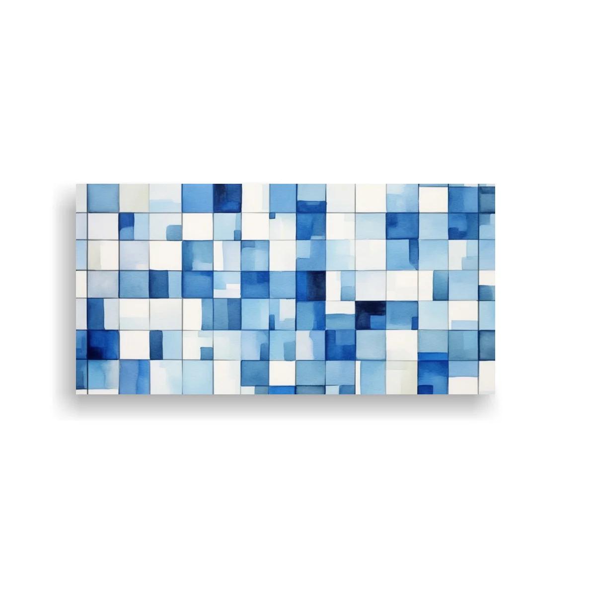 Cuadro mosaico geométrico azul con capas superpuestas