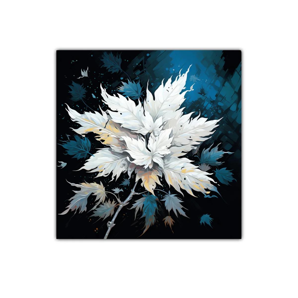 Ramo de hojas blancas con fondo azul oscuro elegante