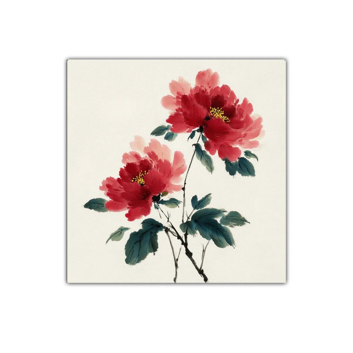 Decorativo cuadro con flores rojas y follaje verde intenso — imagen principal