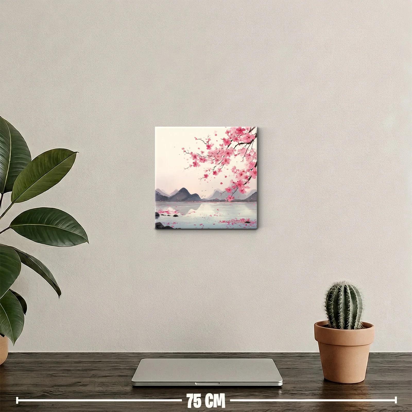 Serena escena con flores de cerezo en paisajes montañosos — miniatura 2