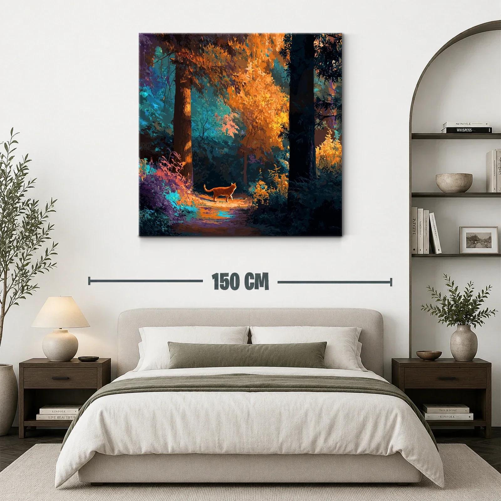 Paisaje otoñal con gato caminando entre árboles — miniatura 3