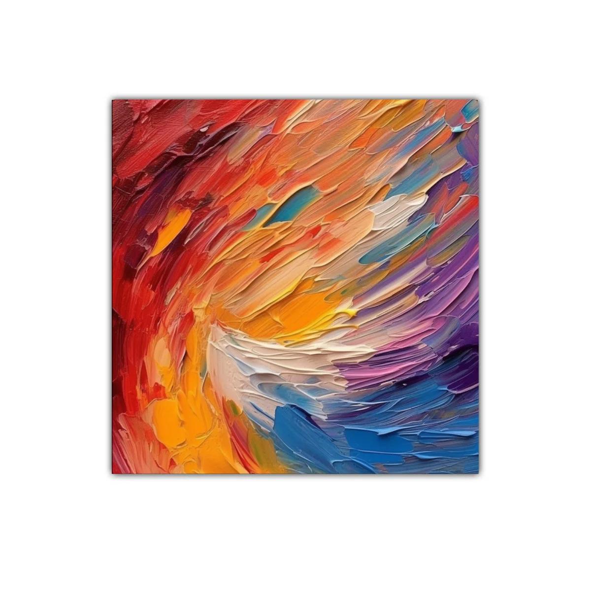 Cuadro abstracto enérgico con vibrantes tonos cálidos y fríos