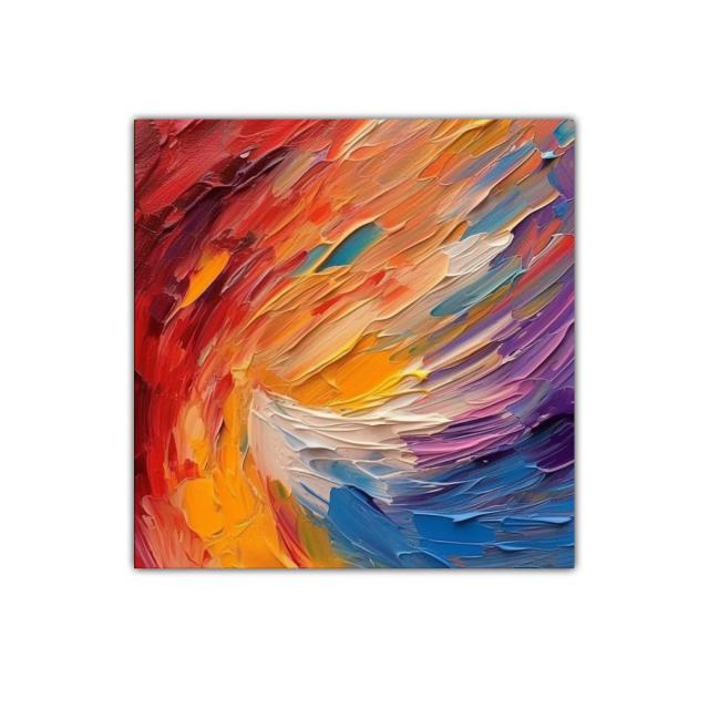 Cuadro abstracto enérgico con vibrantes tonos cálidos y fríos