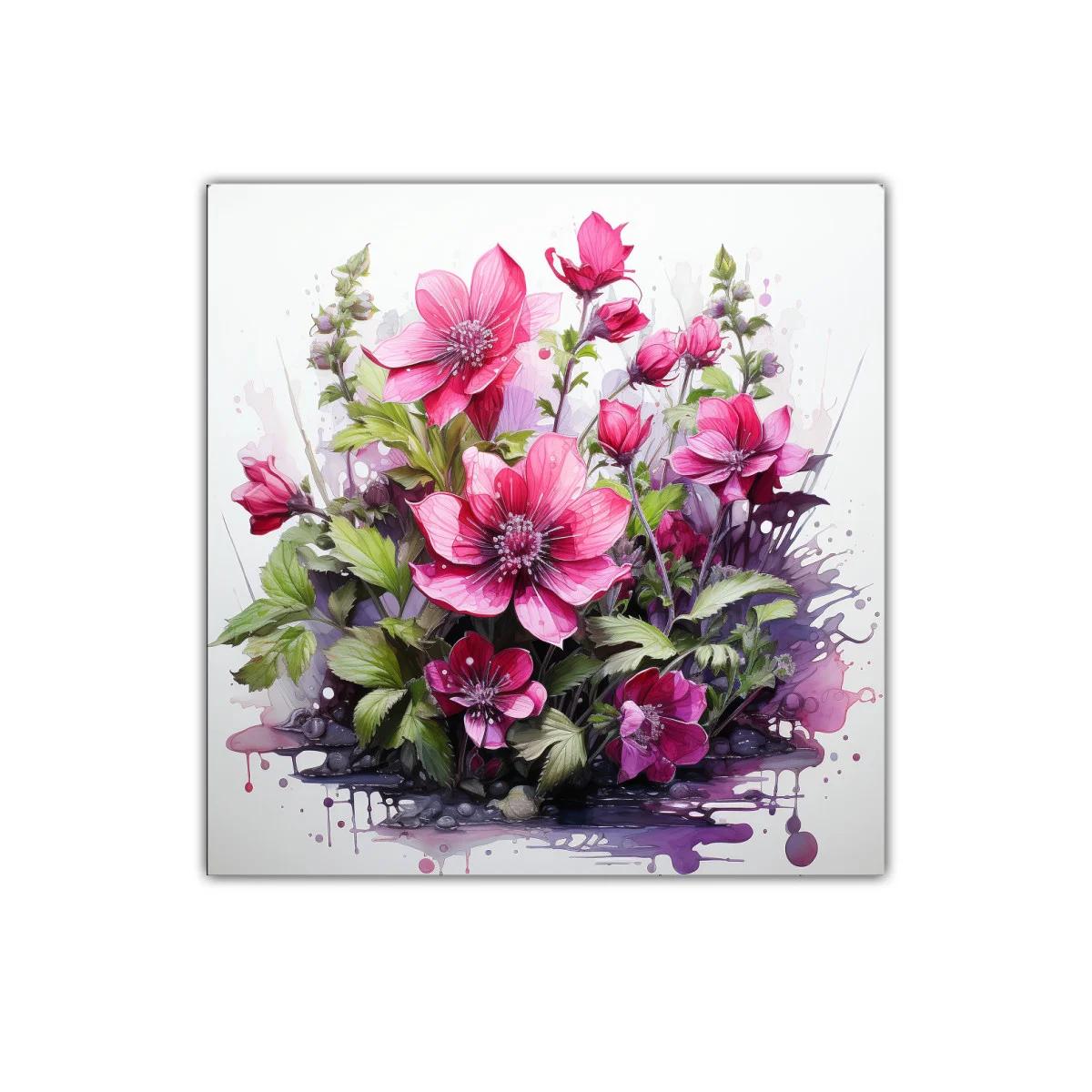 Cuadro decorativo con vibrantes flores rosas y verdes — imagen principal