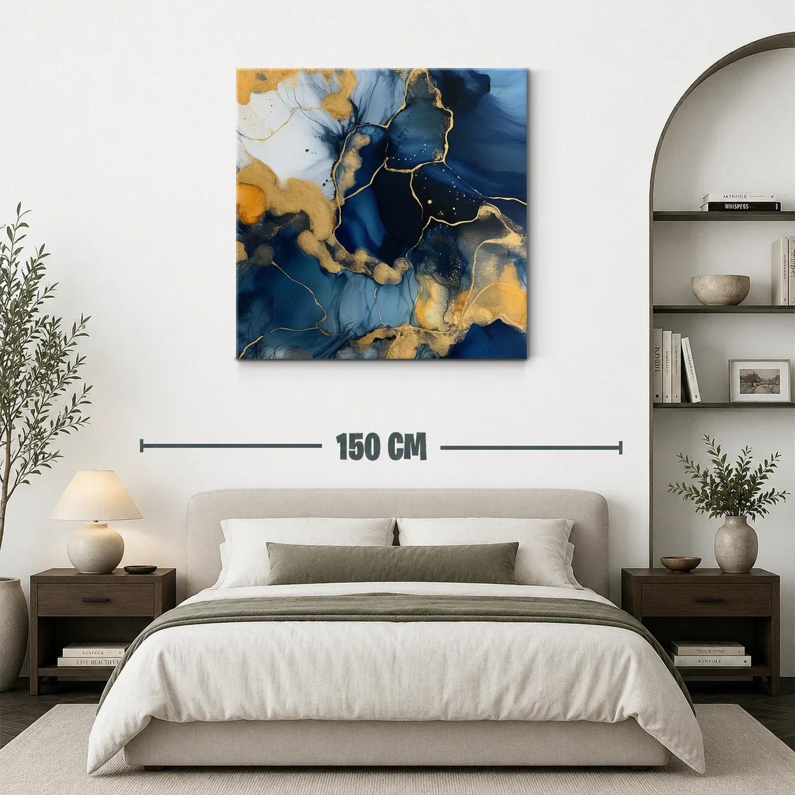 Arte abstracto en azul y dorado con textura fluida y elegante — miniatura 3