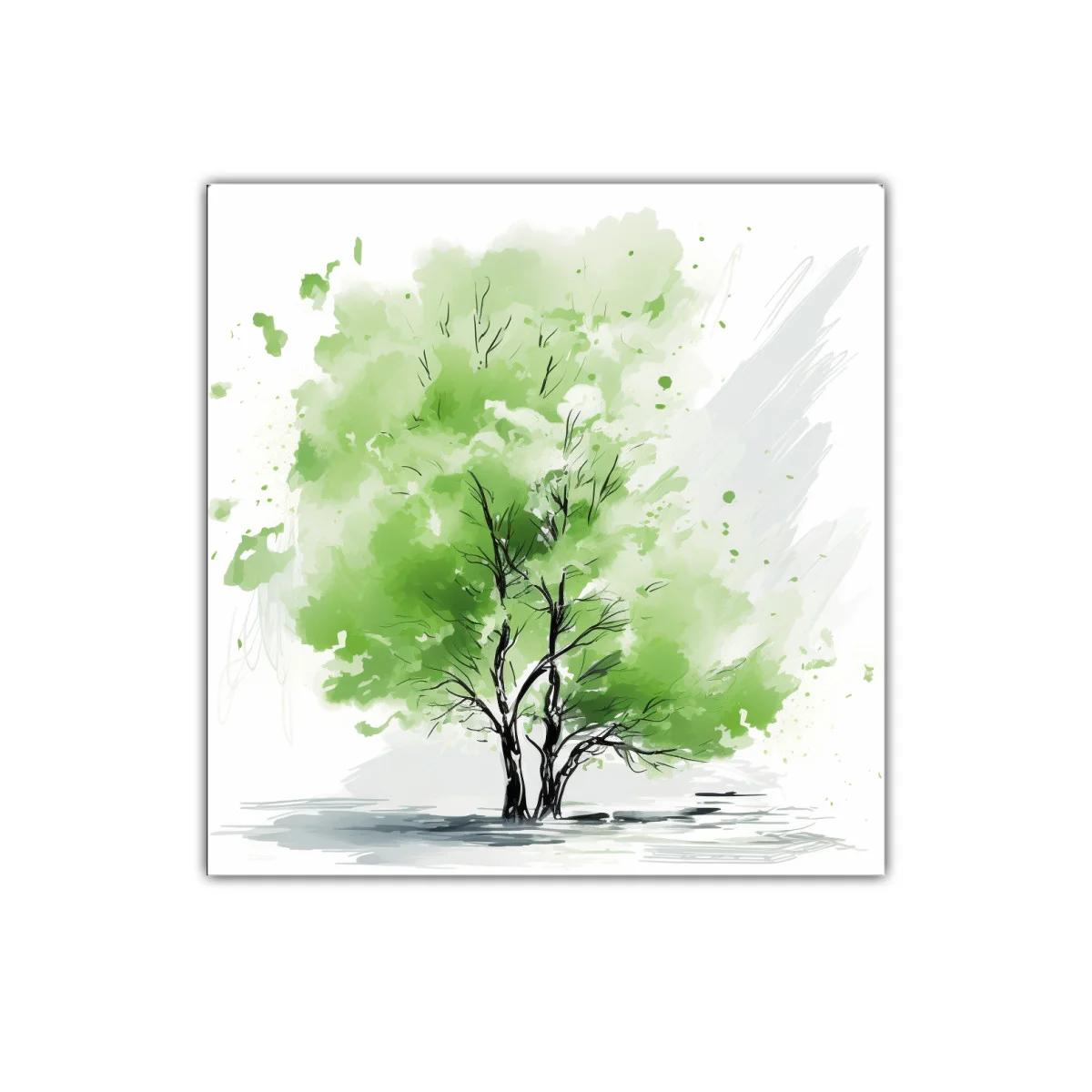 Cuadro decorativo con árbol en tonos verdes suaves