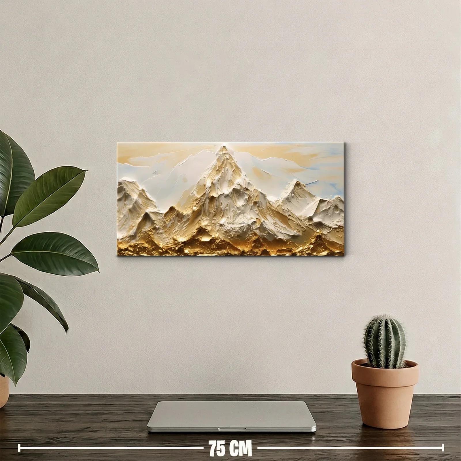 Cuadro cordillera de montañas nevadas con picos dorados — miniatura 2