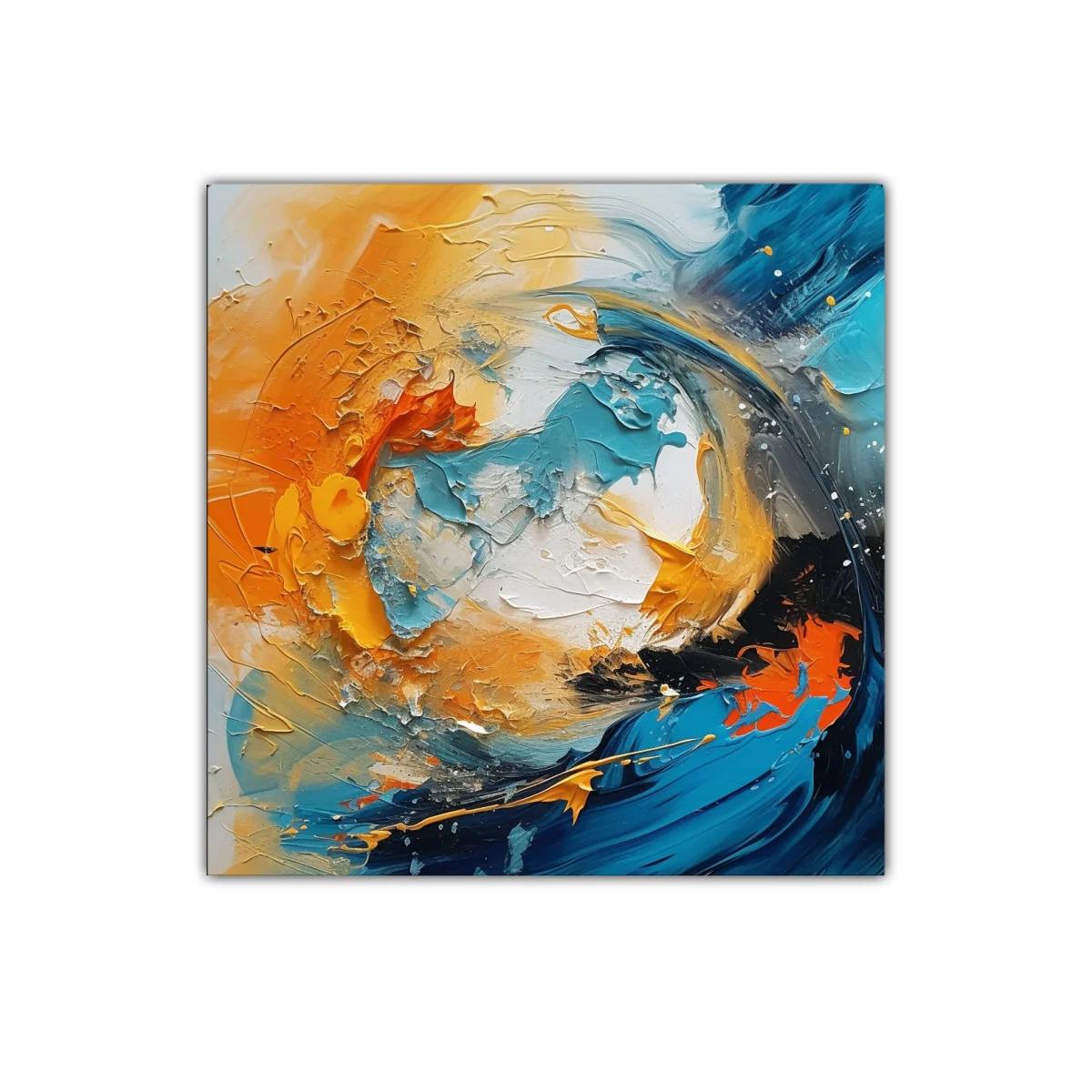 Cuadro abstracto en tonos turquesa y naranja vibrante — miniatura 1