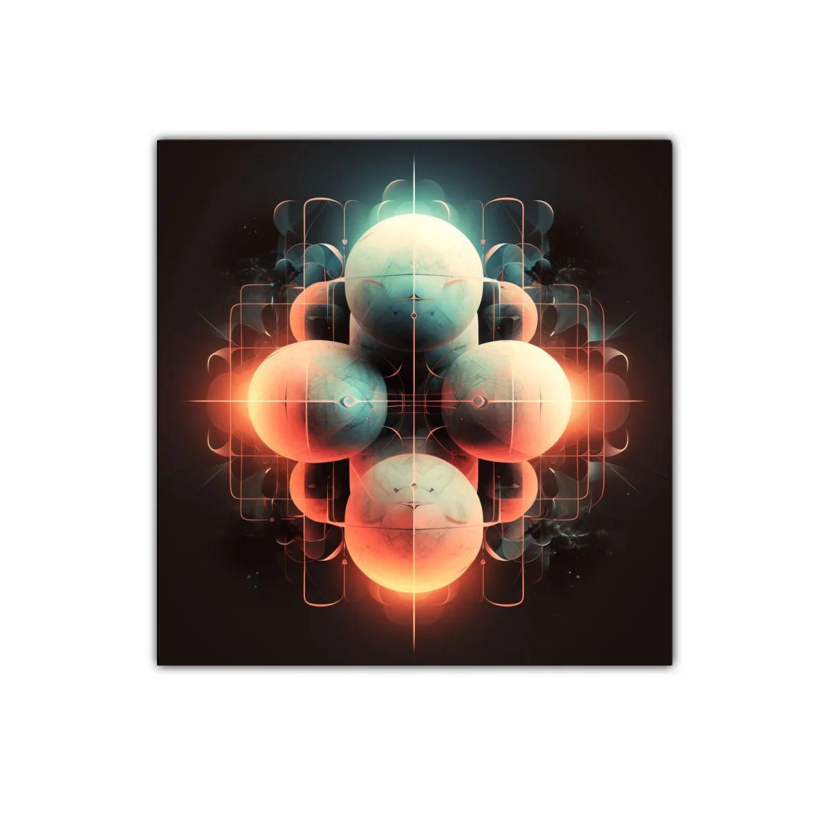 Arte abstracto con esferas luminosas en tonos cálidos y fríos — imagen principal