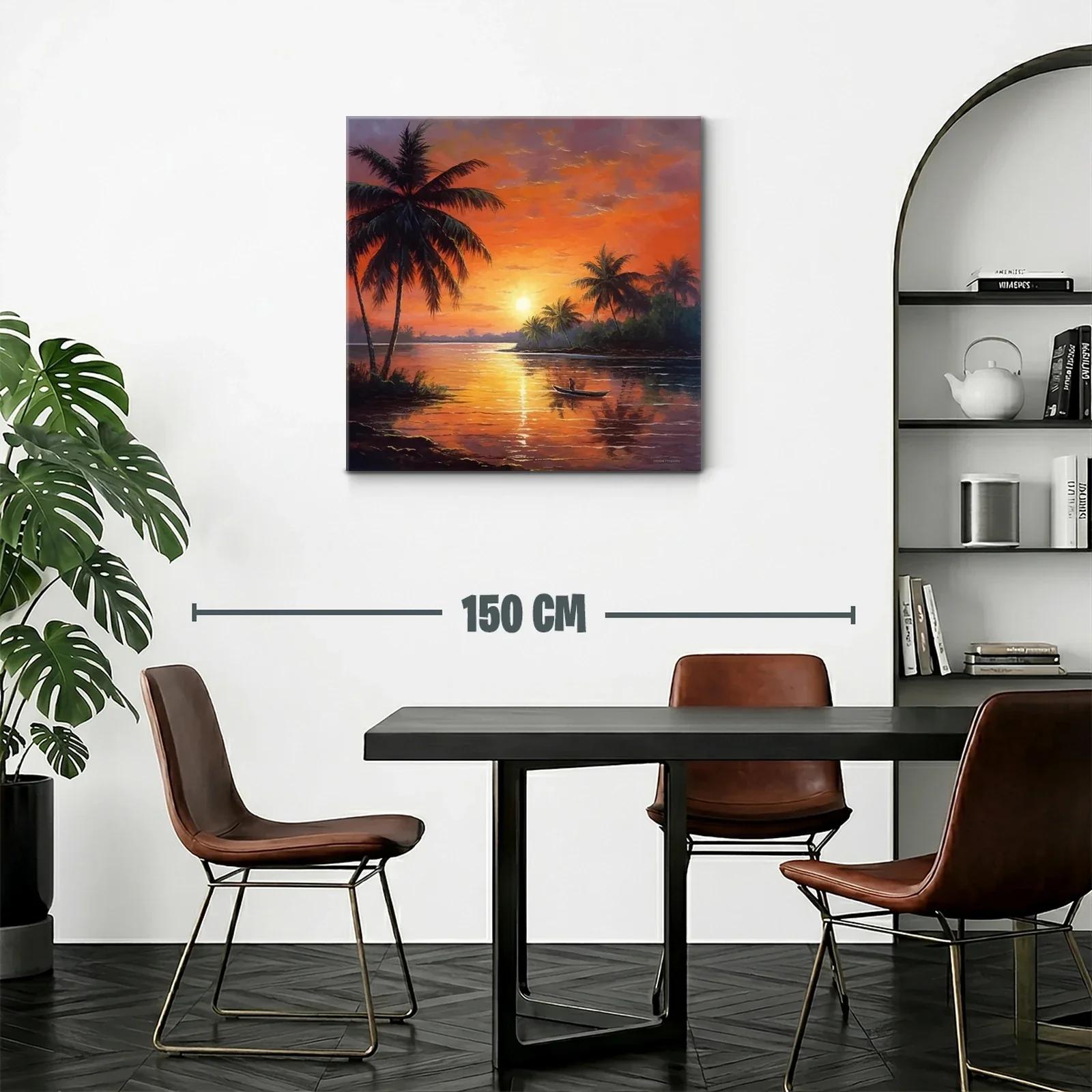 Atardecer tropical con palmeras y río tranquilo — miniatura 2