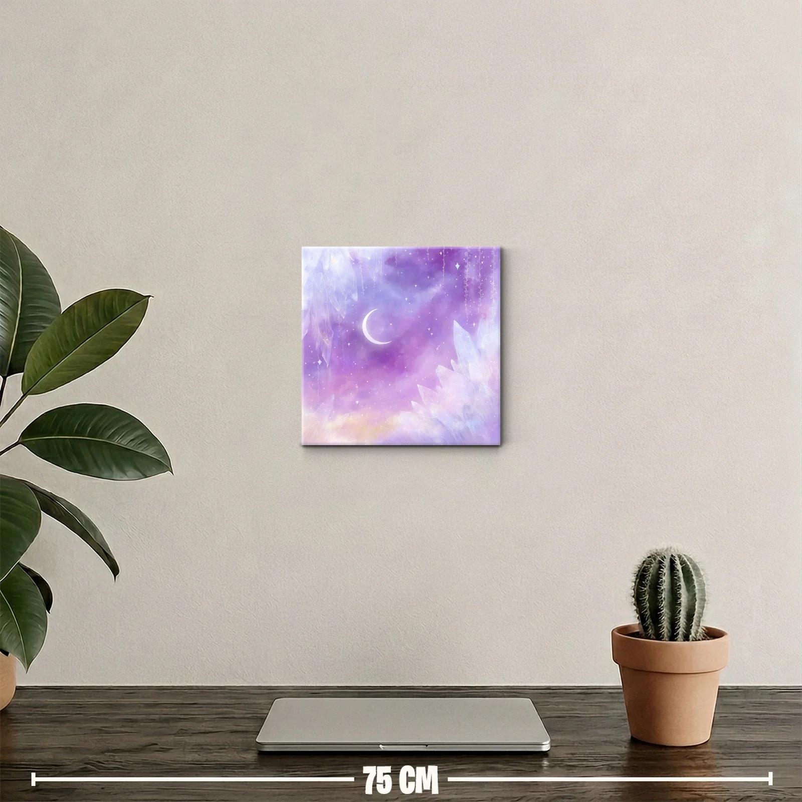 Cuadro con luna creciente y cristales en tonos lavanda y violeta — miniatura 2