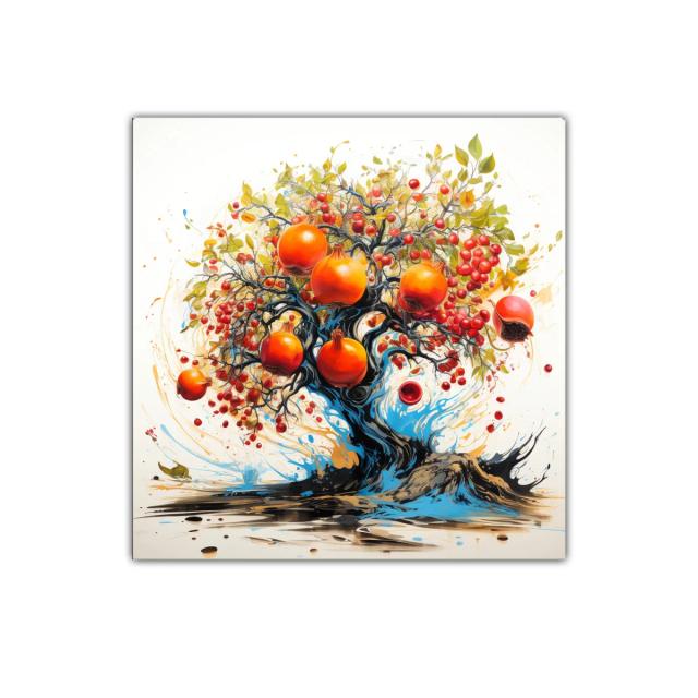Cuadro decorativo con árbol frutal de granadas vibrantes