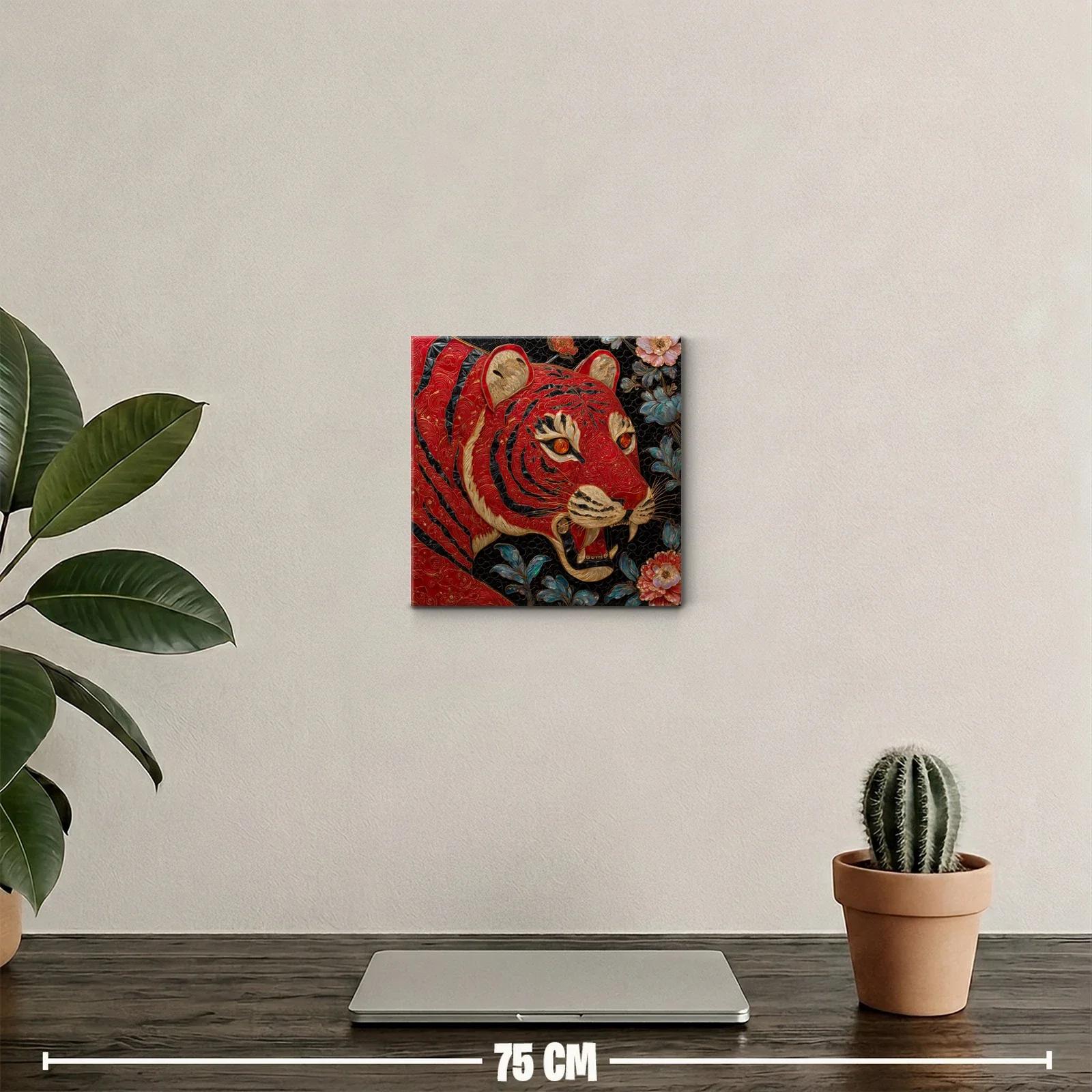 Imponente tigre rojo entre flores cálidas y azules — miniatura 2