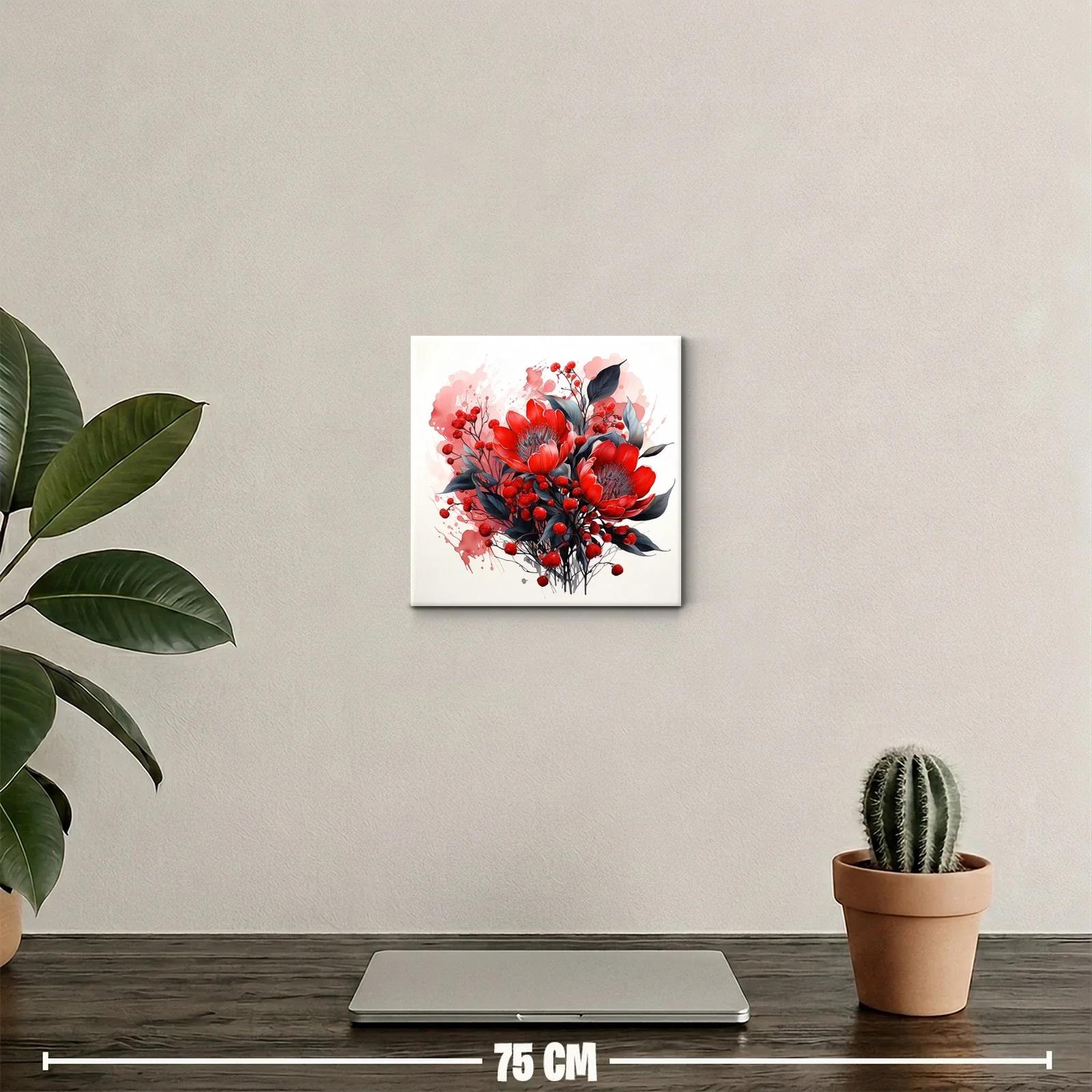 Cuadro floral vibrante con tonos rojos y negros para decoración — miniatura 2