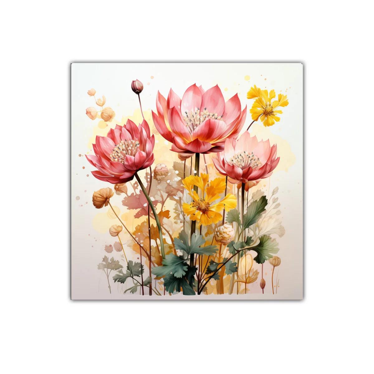 Composición floral vibrante con tonos rosas y amarillos