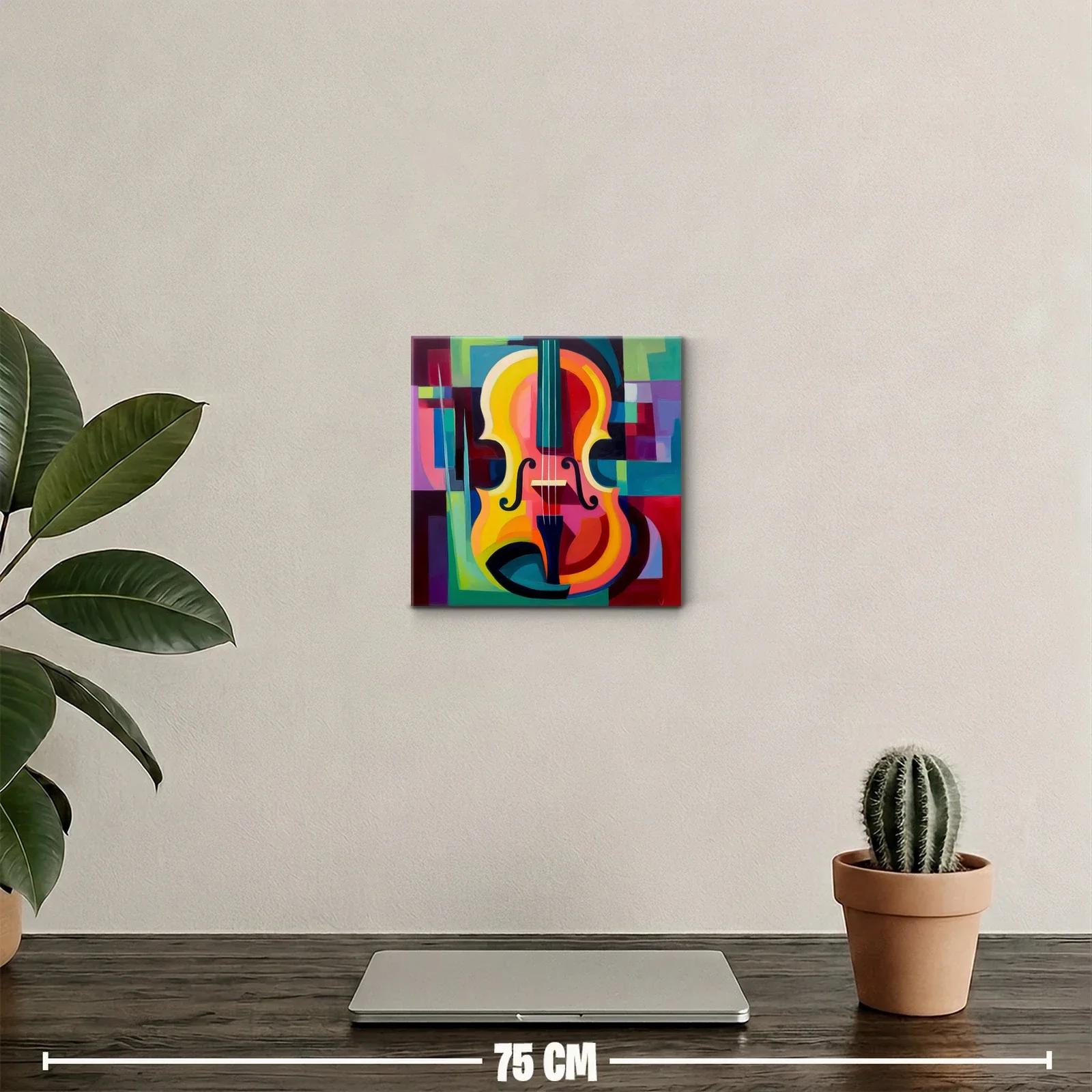 Cuadro abstracto con violín en vibrantes colores cálidos — miniatura 2