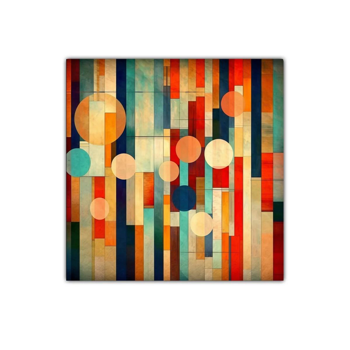 Composición geométrica de líneas y círculos en tonos cálidos y fríos — imagen principal