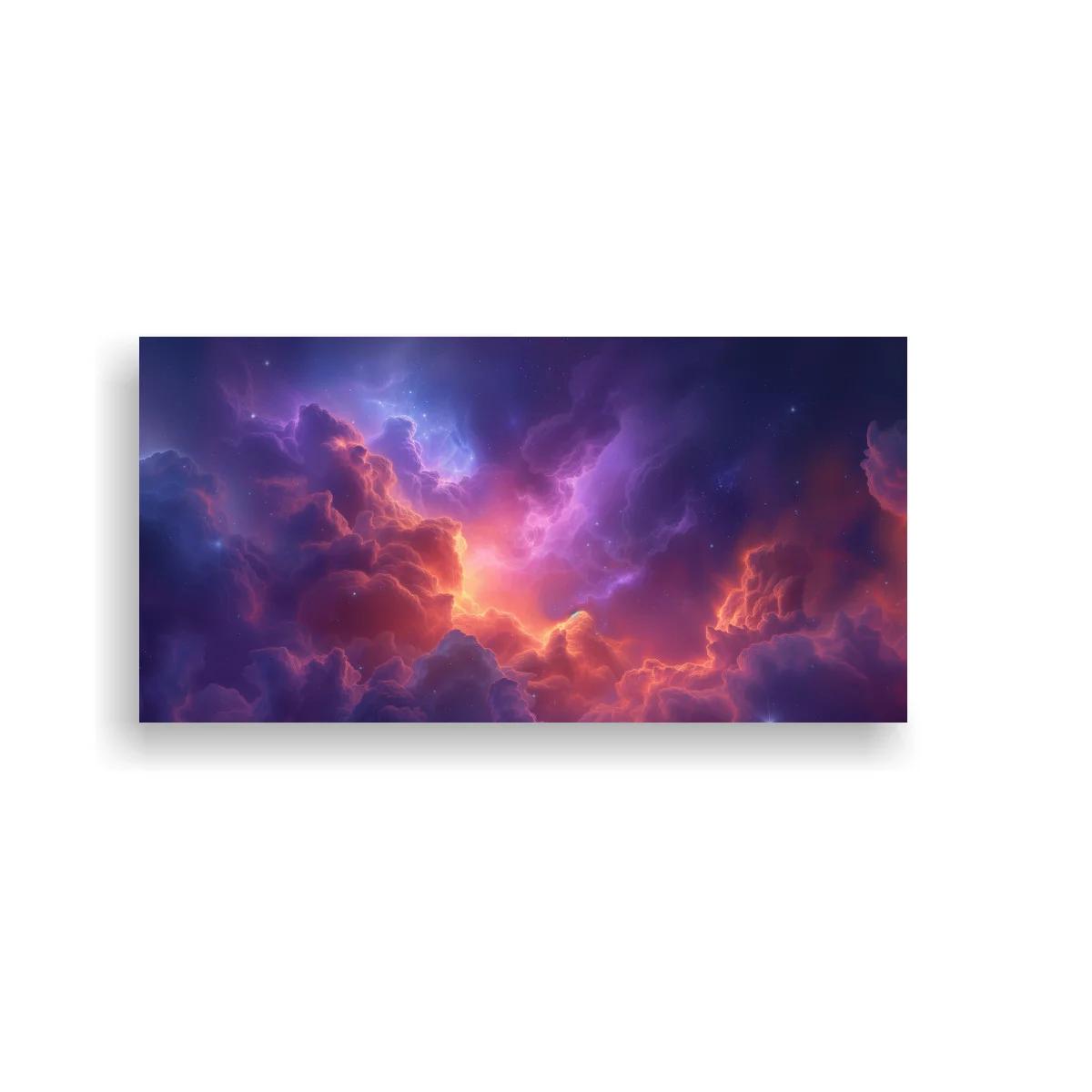 Cuadro nubes tormentosas iluminadas con resplandor rosado y anaranjado