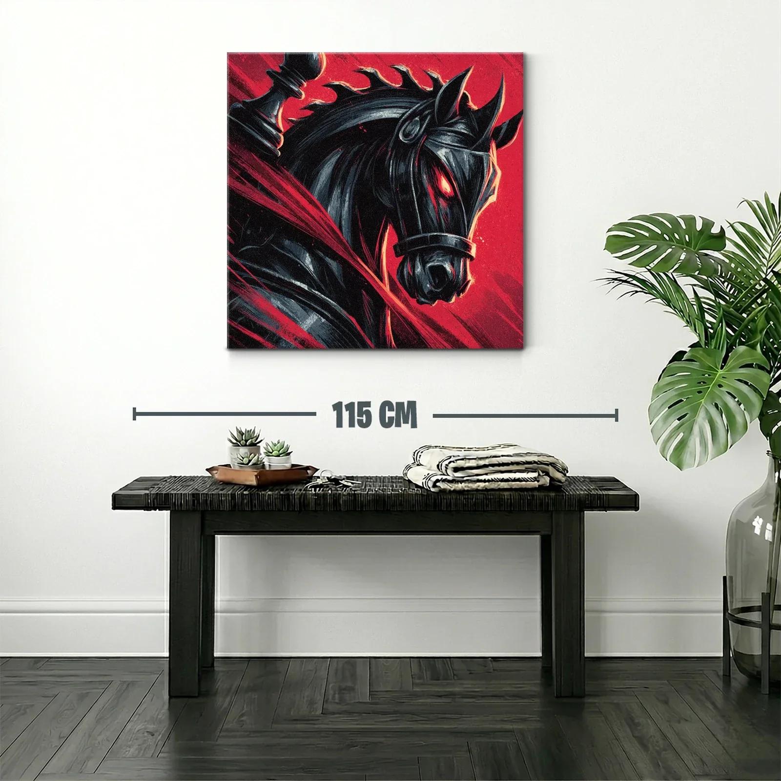 Caballo negro con ojos ardientes en fondo rojo vibrante — miniatura 2