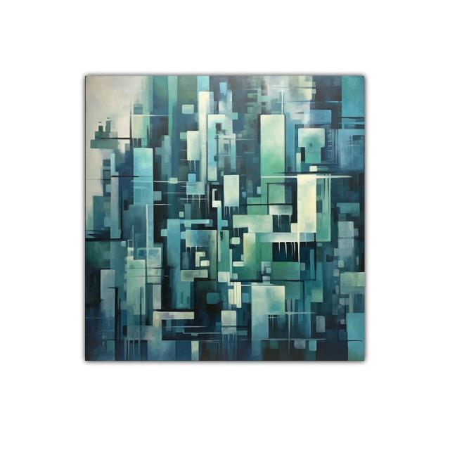 Composición abstracta geométrica en tonos azules y verdes