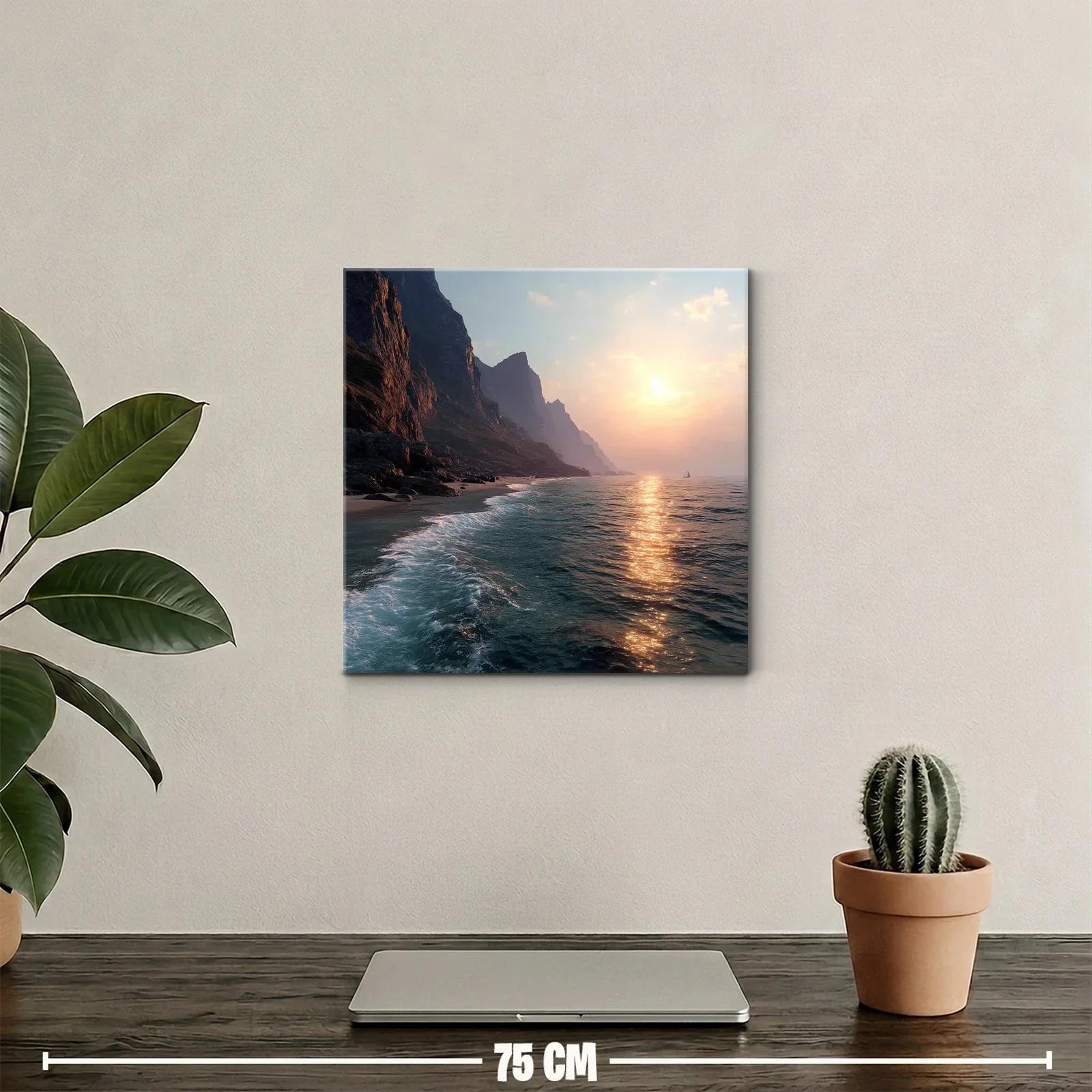 Atardecer en acantilados junto al mar tranquilo y sereno — miniatura 2
