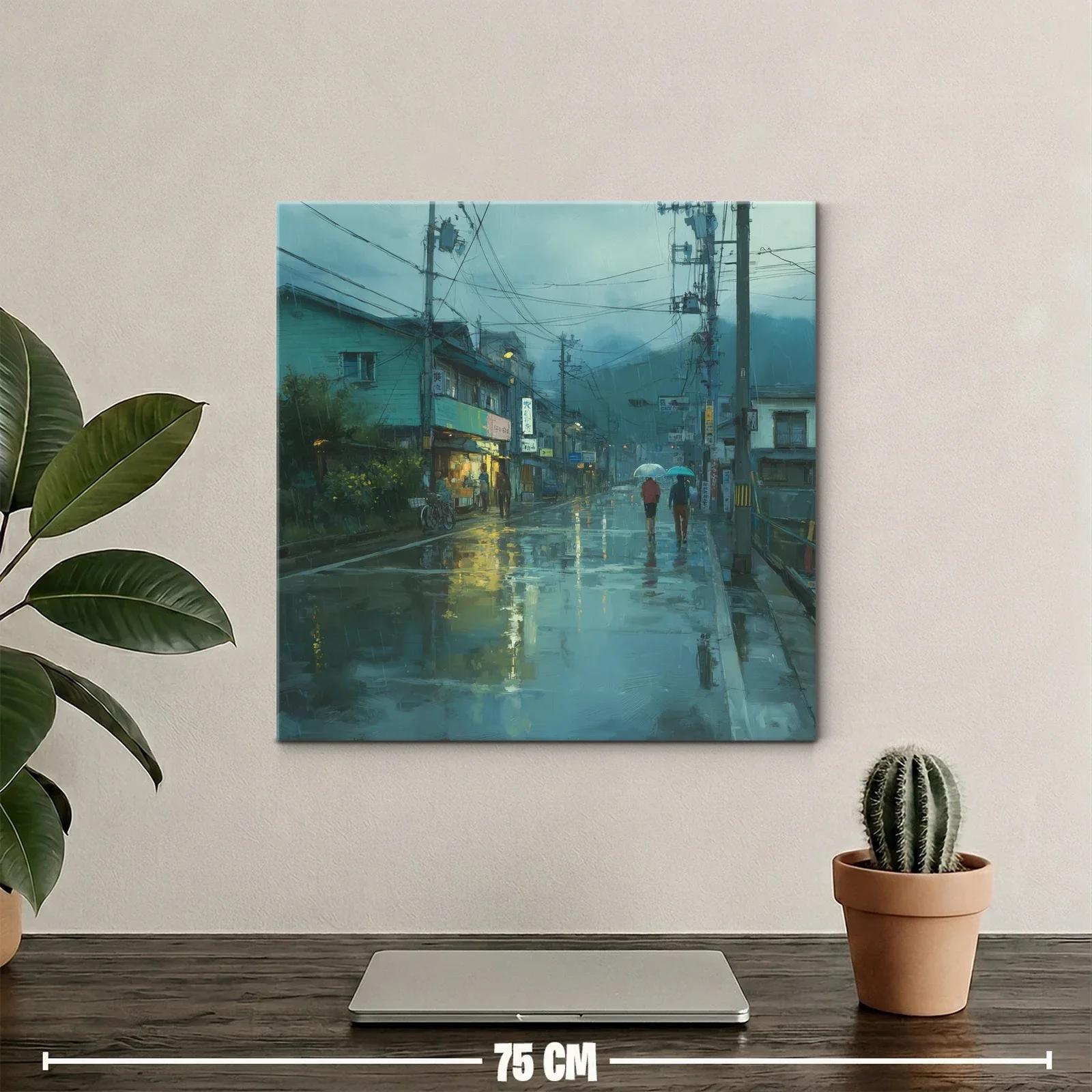Atardecer lluvioso con paseo bajo paraguas en ciudad tranquila — miniatura 2