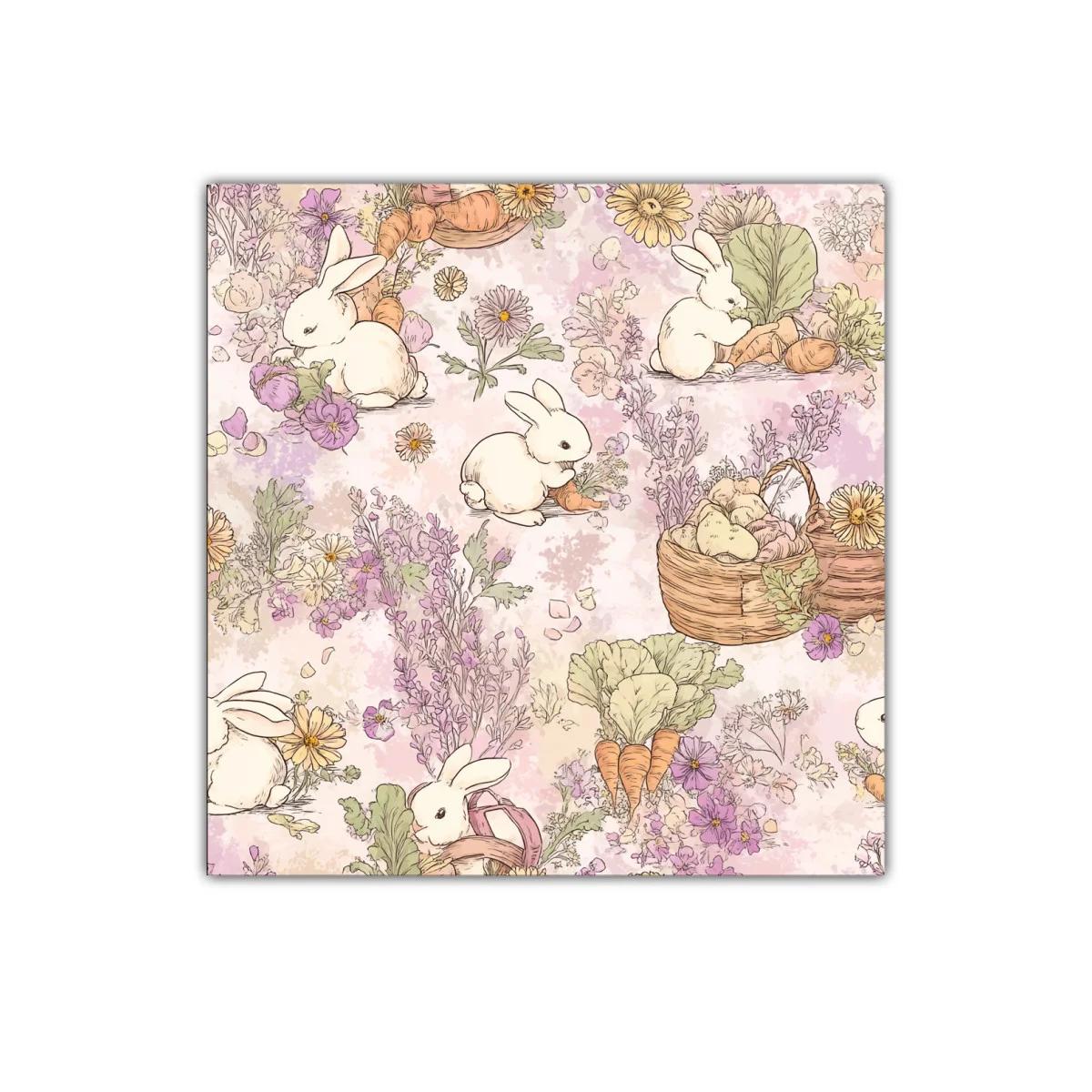 Cuadro decorativo con conejos y flores en tonos pasteles — imagen principal