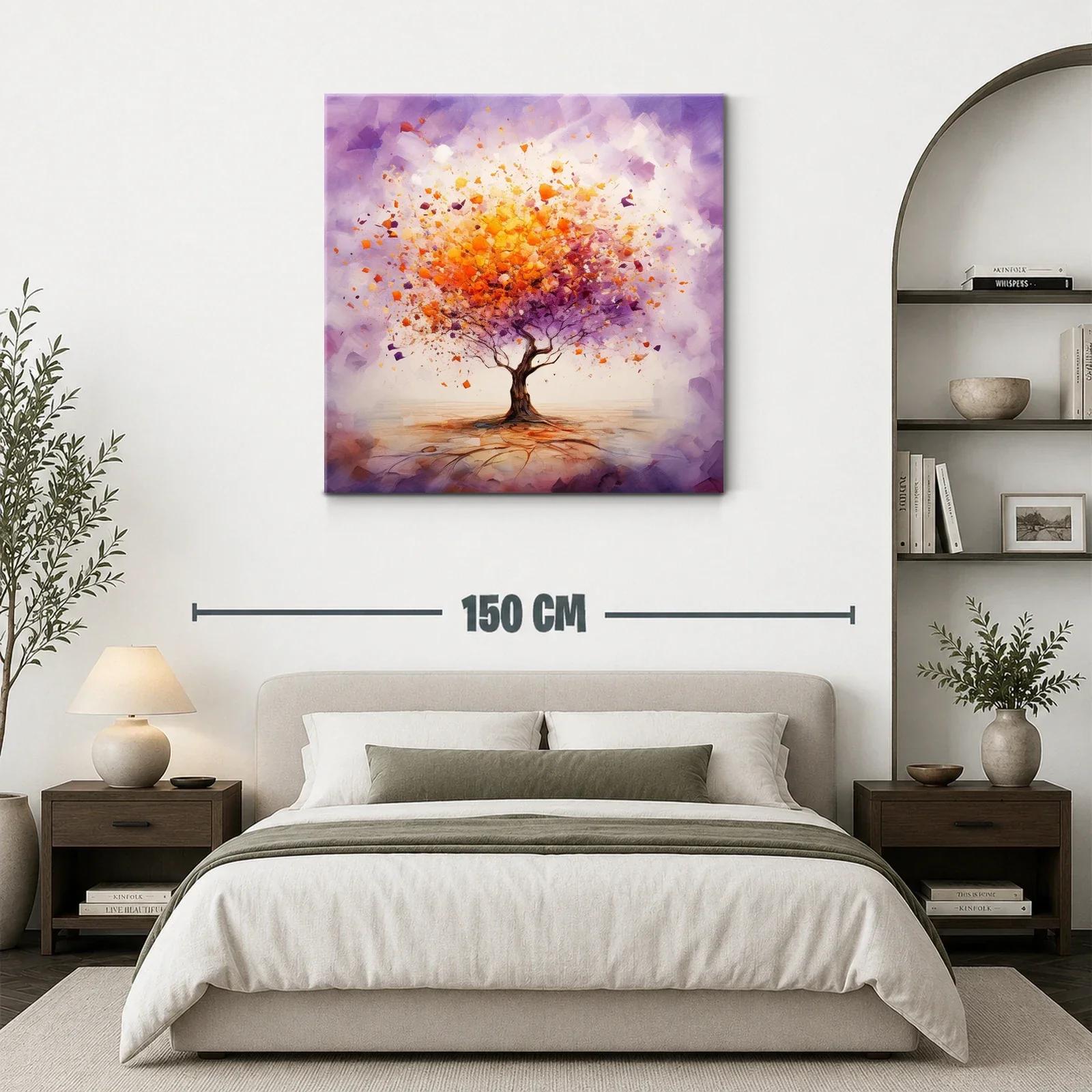 Árbol vibrante con explosión de hojas en tonos cálidos y morados — miniatura 3