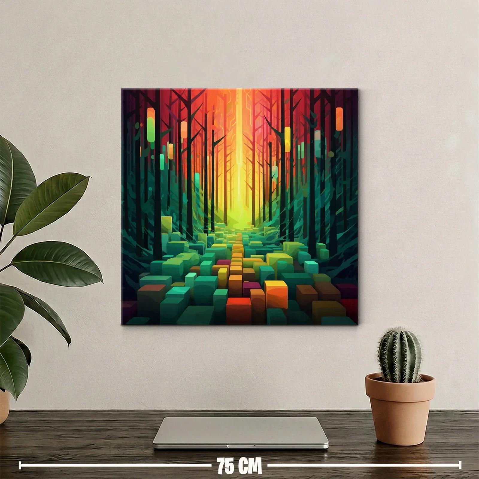 Paisaje abstracto vibrante con bosque y formas geométricas — miniatura 2