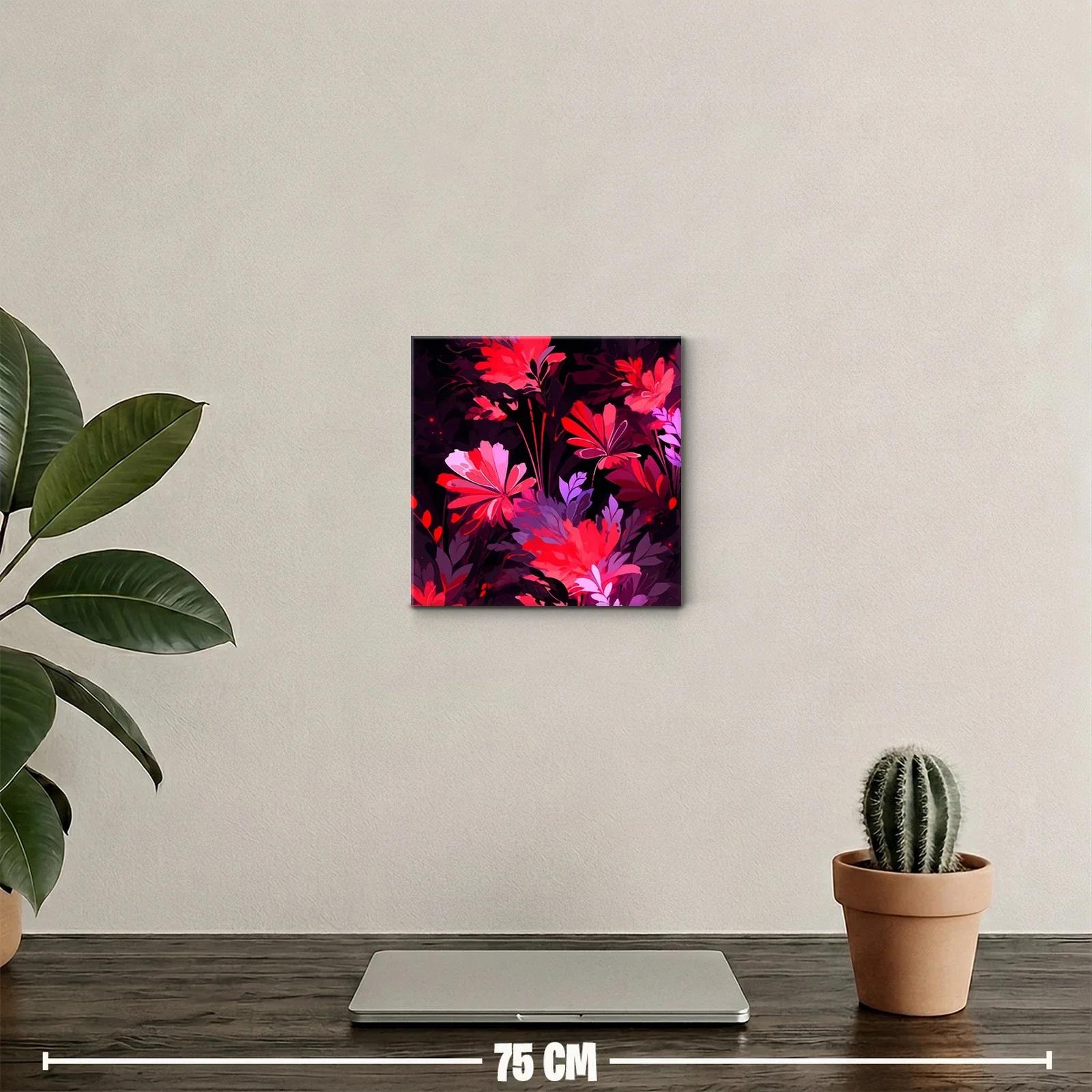 Cuadro decorativo con vibrantes flores en tonos rojos y morados — miniatura 2
