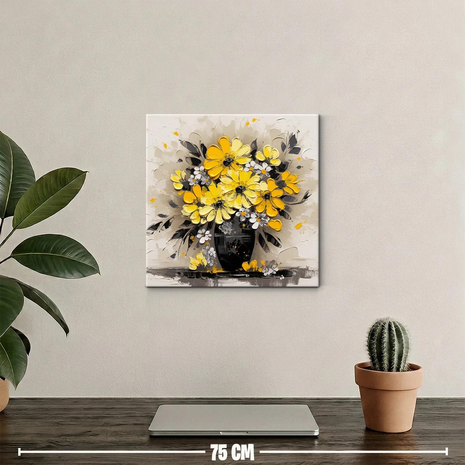 Cuadro con ramo de flores amarillas sobre fondo neutro — miniatura 2