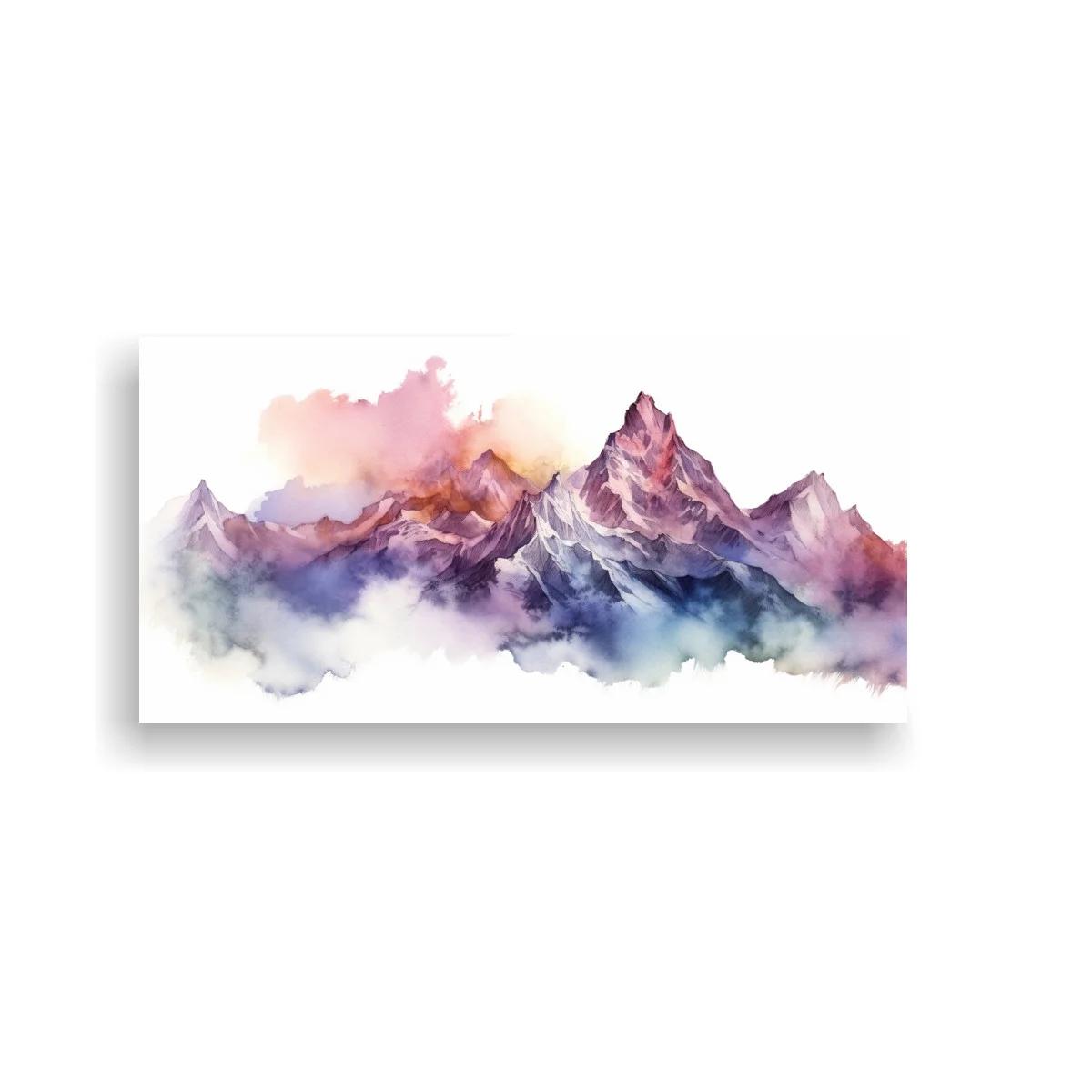 Cuadro cordillera de montañas en acuarela con bruma difusa — imagen principal